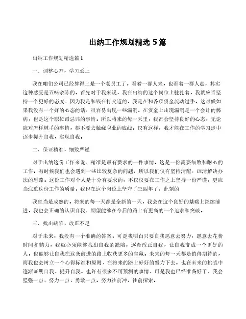 出纳工作规划精选5篇