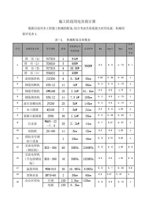 施工临时用电负荷计算