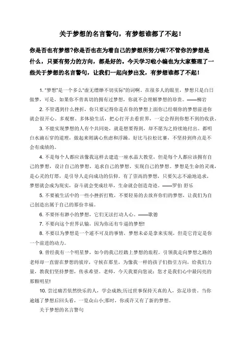 关于梦想的名言警句,有梦想谁都了不起!