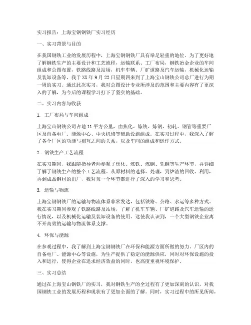 上海宝钢钢铁厂实习报告