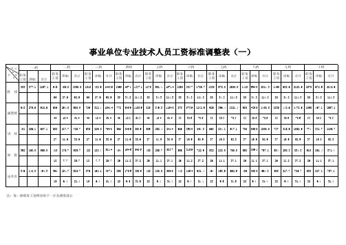 事业单位专业技术人员工资标准调整表