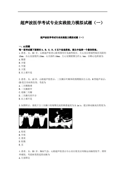 3.超声波医学考试专业实践能力模拟试题(一)