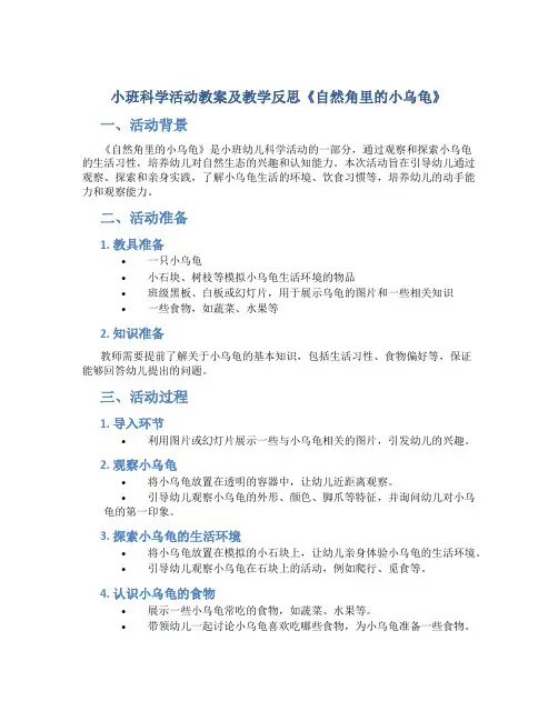 小班科学活动教案及教学反思《自然角里的小乌龟》