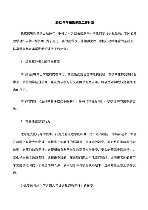2022年学校新课改工作计划