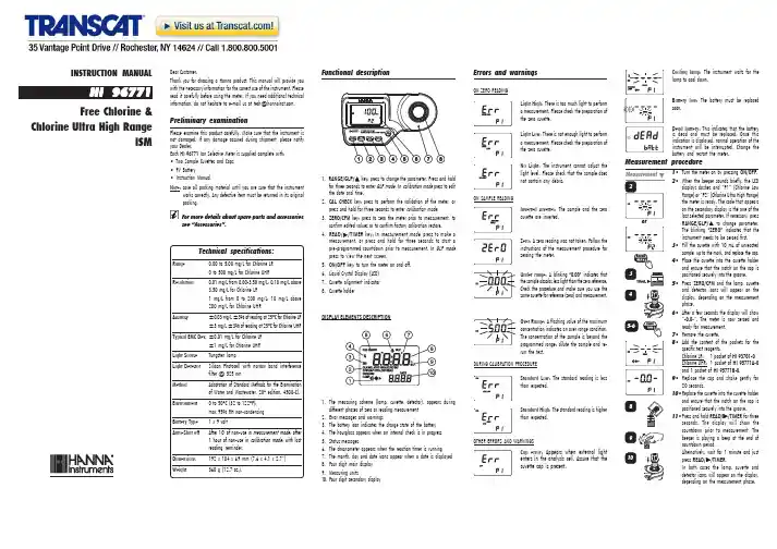 HI 93701-0和HI 957淀粉测定器手册说明书
