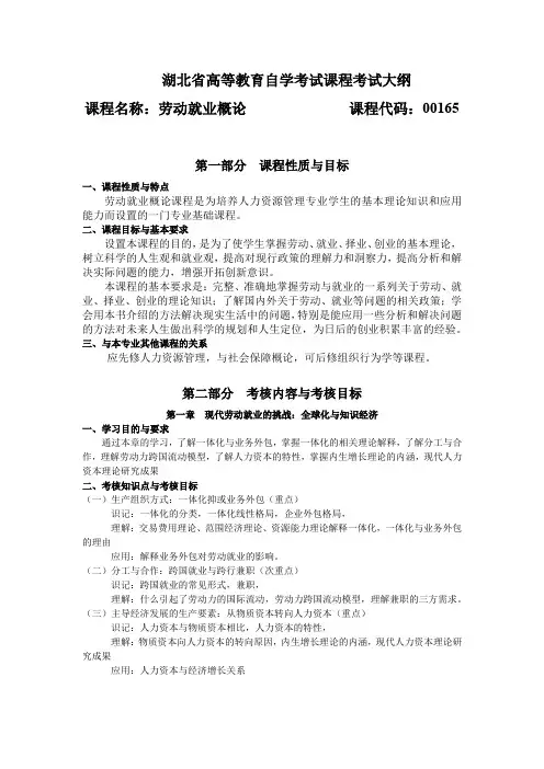 00165 劳动就业概论  考试大纲