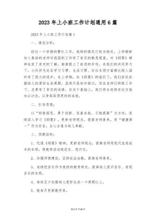 2023年上小班工作计划通用6篇