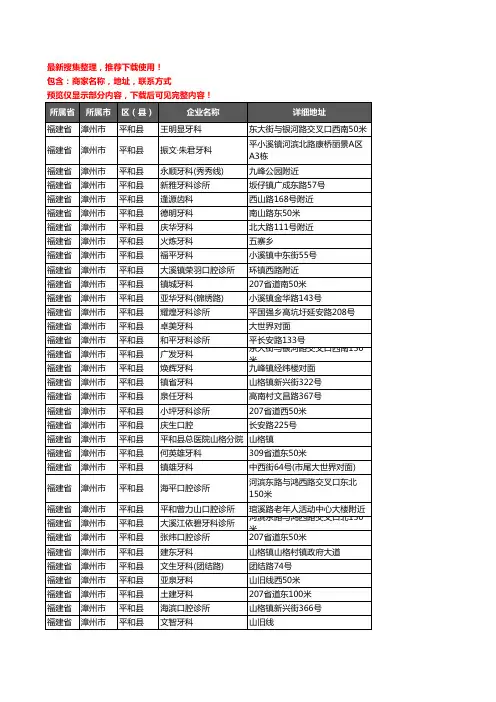 新版福建省漳州市平和县口腔企业公司商家户名录单联系方式地址大全39家