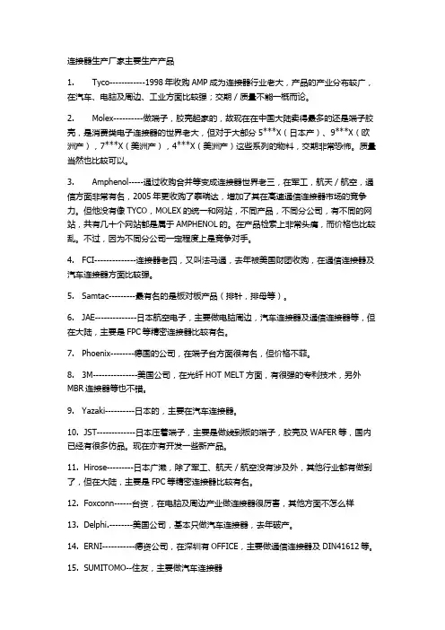连接器生产厂家主要生产产品