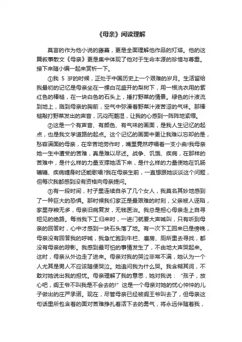 《母亲》阅读理解