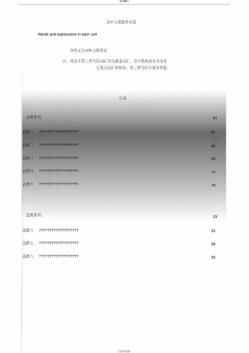 人教版高中英语全部单词表word版