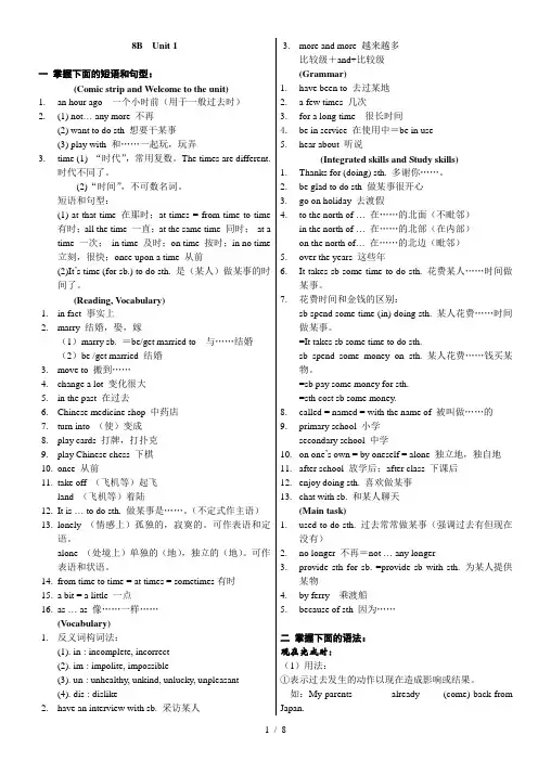 牛津英语八年级下册8B知识点
