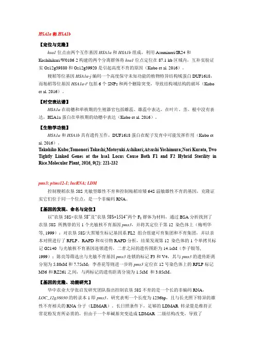 水稻不育相关基因
