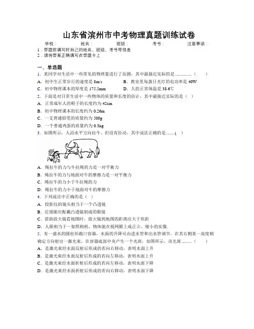 最新山东省滨州市中考物理真题训练试卷及解析
