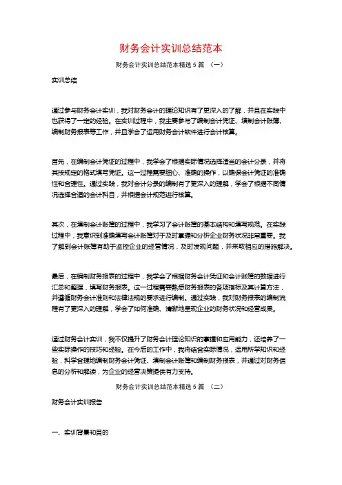 财务会计实训总结范本5篇