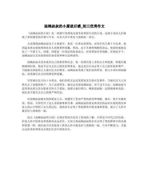 汤姆叔叔的小屋读后感_初三优秀作文 2