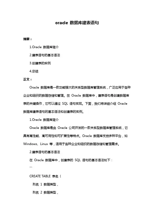 oracle 数据库建表语句