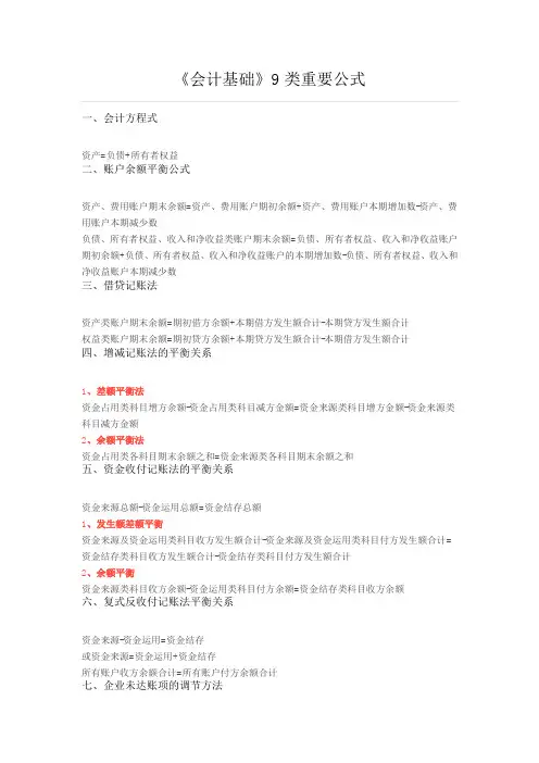 《会计基础》9类重要公式