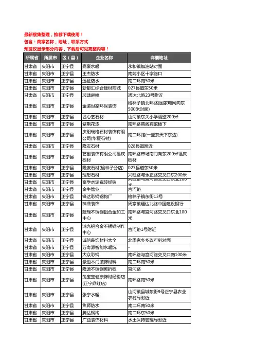 新版甘肃省庆阳市正宁县建材企业公司商家户名录单联系方式地址大全110家