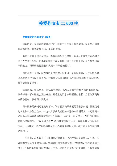 关爱作文初二600字