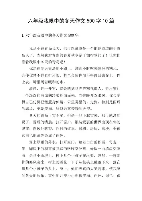 六年级我眼中的冬天作文500字10篇