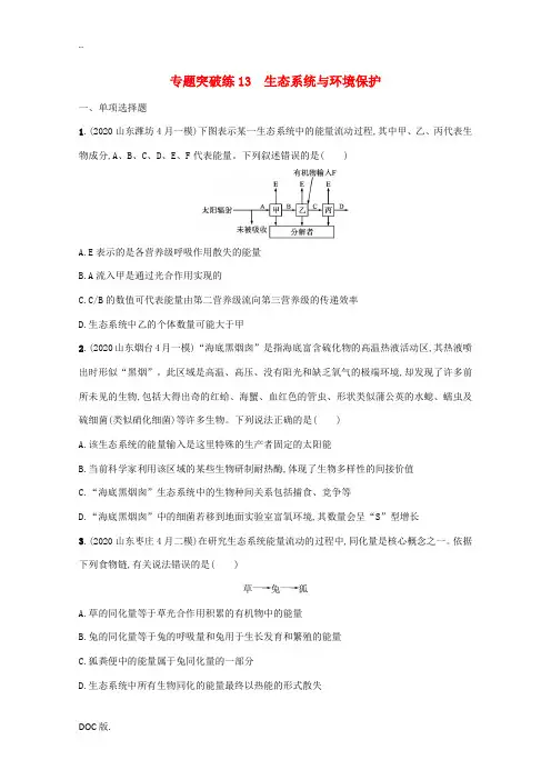 2021高考生物二轮复习 专题突破练13 生态系统与环境保护(含解析)-人教版高三全册生物试题