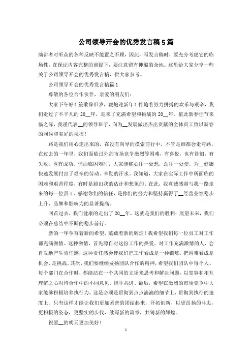 公司领导开会的优秀发言稿5篇