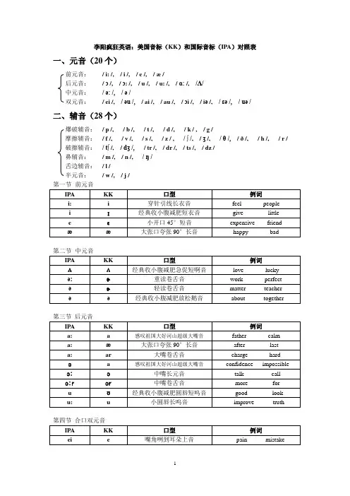 精心整理李阳疯狂英语：KK和IPA音标