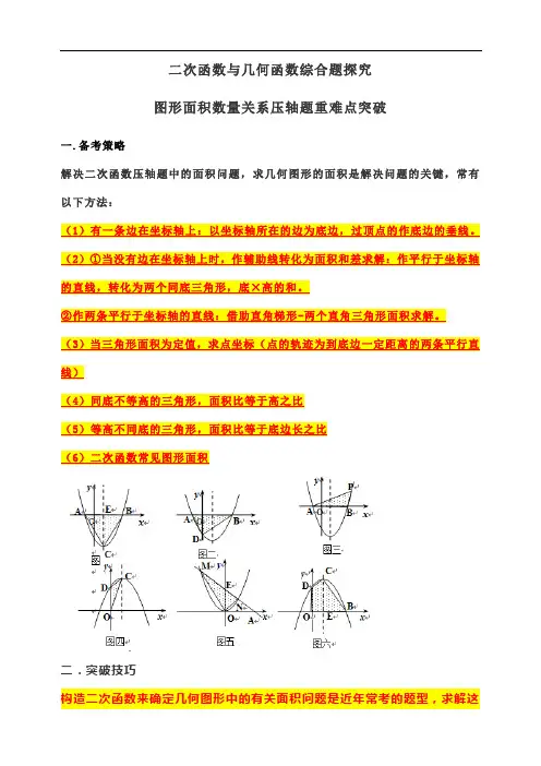 二次函数与几何函数综合题：探究图形面积数量关系压轴题重难点突破