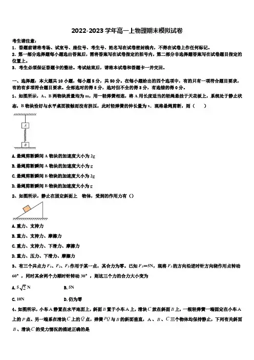 2022年西藏林芝二高物理高一第一学期期末达标测试试题含解析
