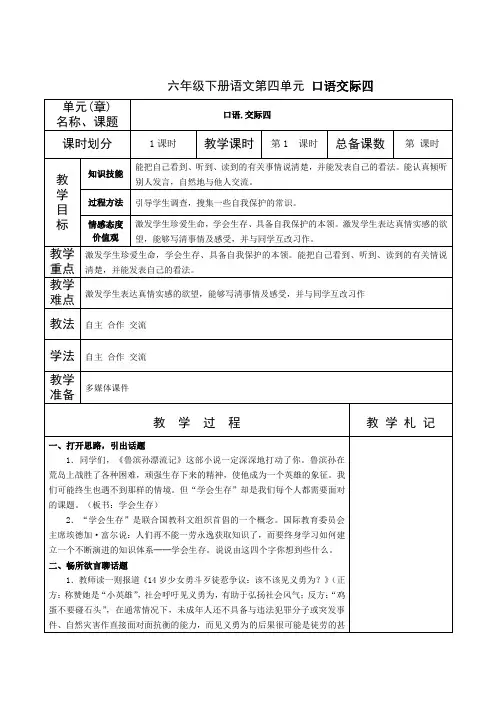 六年级下册语文第四单元 口语交际四