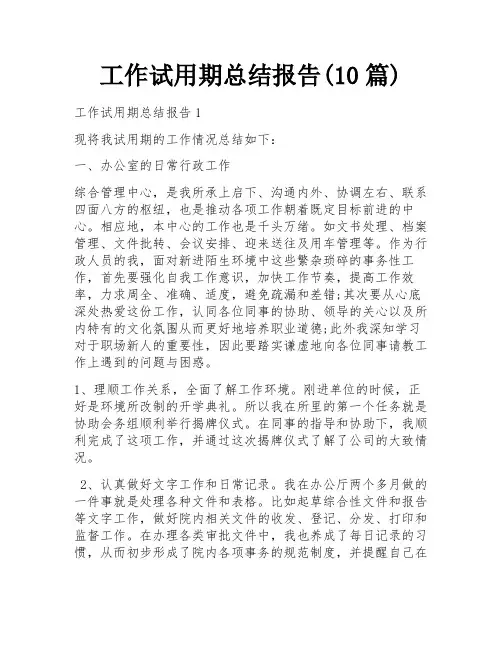 工作试用期总结报告(10篇)
