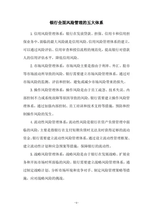 银行全面风险管理的五大体系