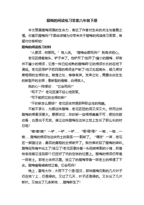 腊梅的阅读练习答案六年级下册