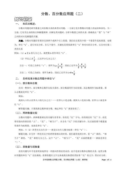 小学六年级分数、百分数应用题(含答案)