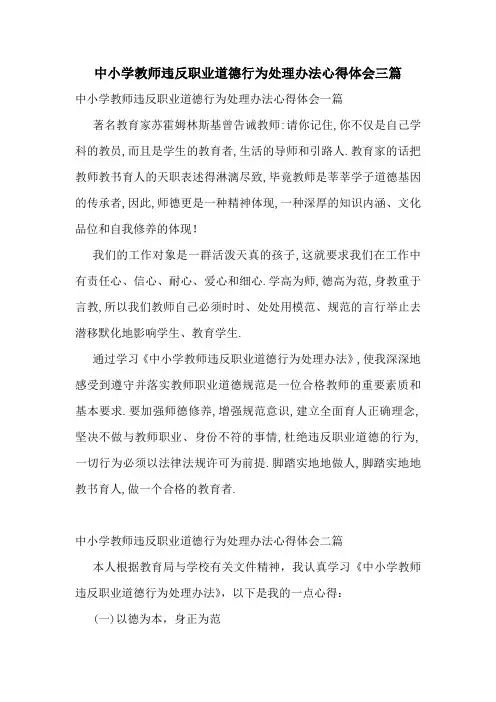 中小学教师违反职业道德行为处理办法心得体会三篇