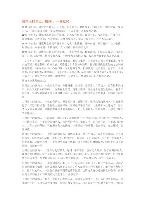 属鸡人的命运、婚姻 、一生概况