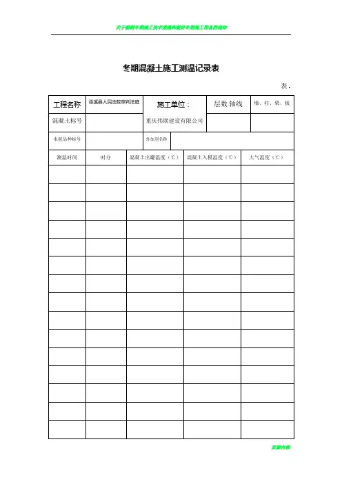 冬期混凝土施工测温记录表