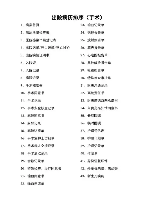 出院病历排序(手术)