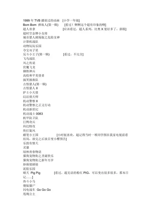 1999年至2007年TVB播放过的动画