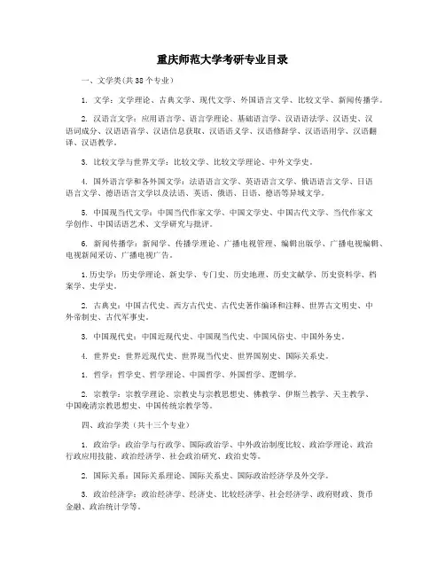 重庆师范大学考研专业目录