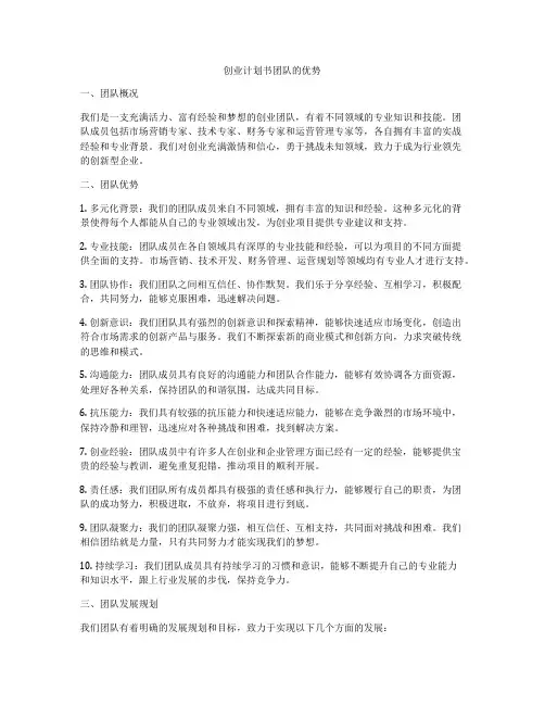 创业计划书团队的优势
