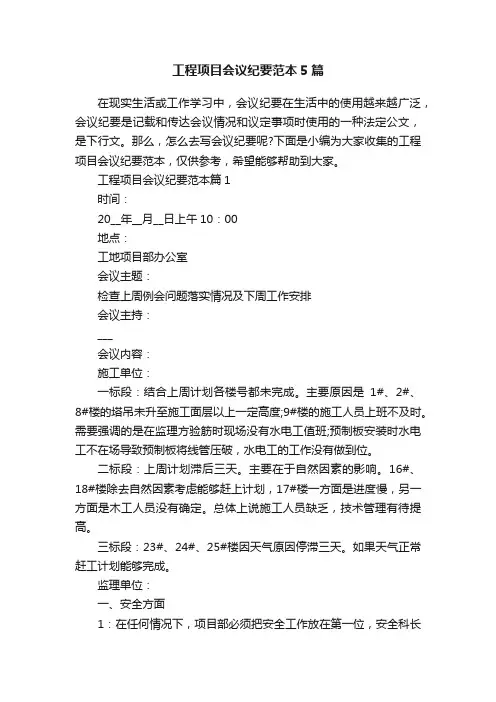 工程项目会议纪要范本5篇