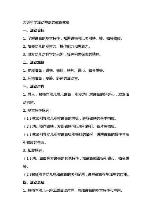 大班科学活动神奇的磁铁教案