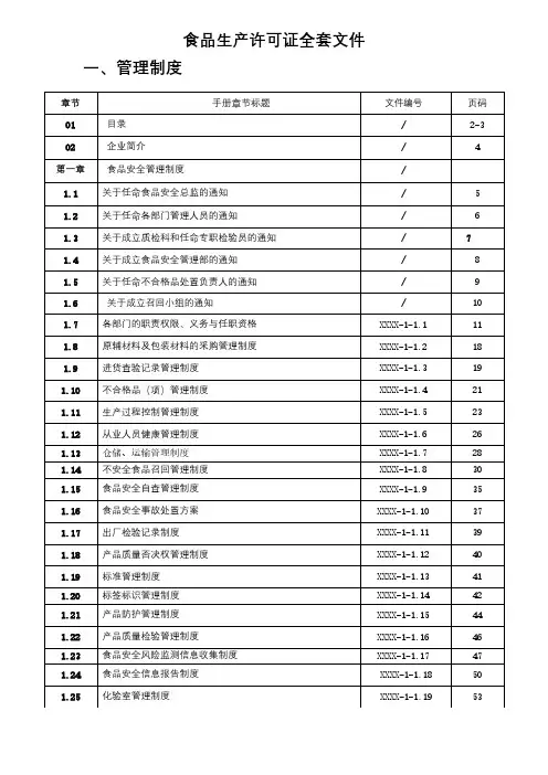 食品生产许可证全套文件