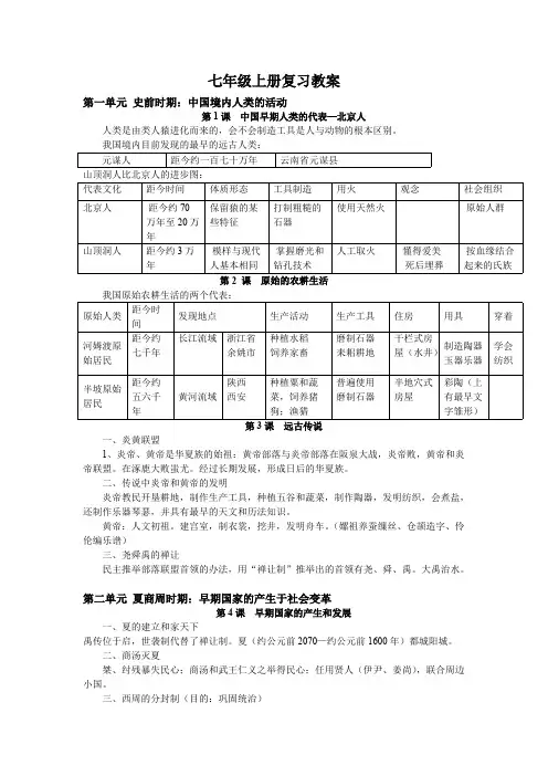 (完整版)七年级历史上册复习教案