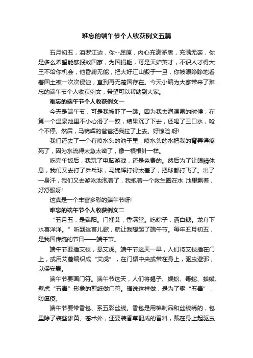 难忘的端午节个人收获例文五篇
