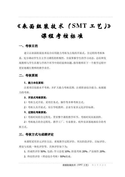 《表面组装技术(SMT工艺)》考核方式
