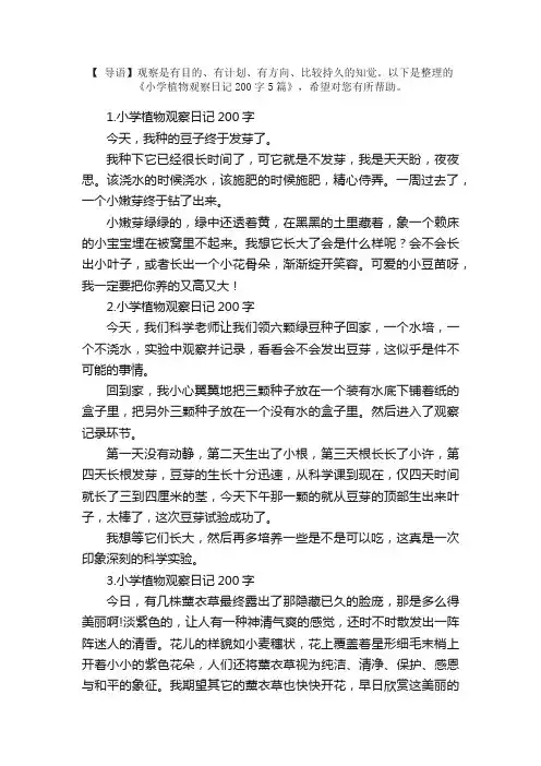小学植物观察日记200字5篇