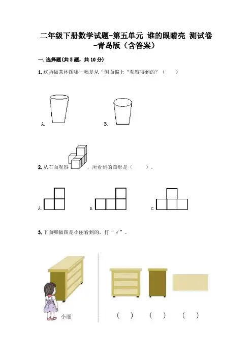 二年级下册数学试题-第五单元 谁的眼睛亮 测试卷-青岛版(含答案)